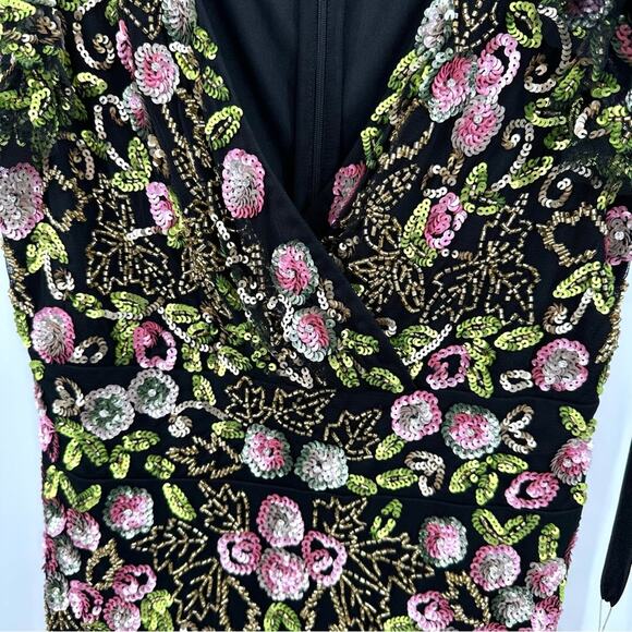 Mac Duggal Black Floral Embellished Flutter Cap Sleeve Dress Size 2 - Picture 6 of 12